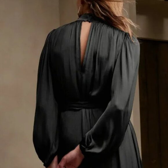 NWT Banana Republic Purple Dress Sz Small Maxi Tea Length Slit Back Long Sleeve - Picture 8 of 9